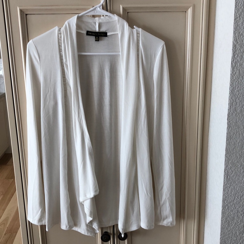 Always Indigo Size M White Cascade Open Front Cardigan lightweight